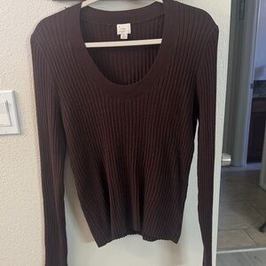a new day Chocolate Ribbed Knit Top